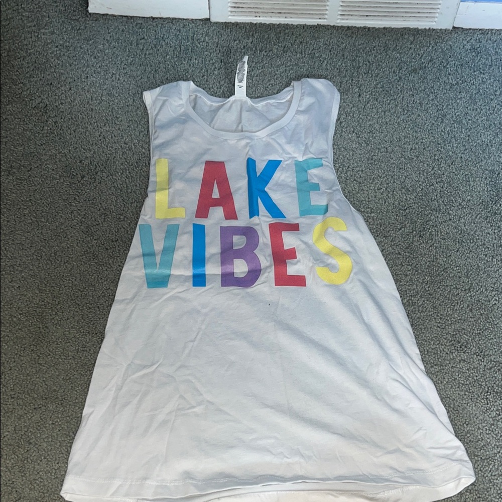 Lake Vibes White Graphic Tank Top
